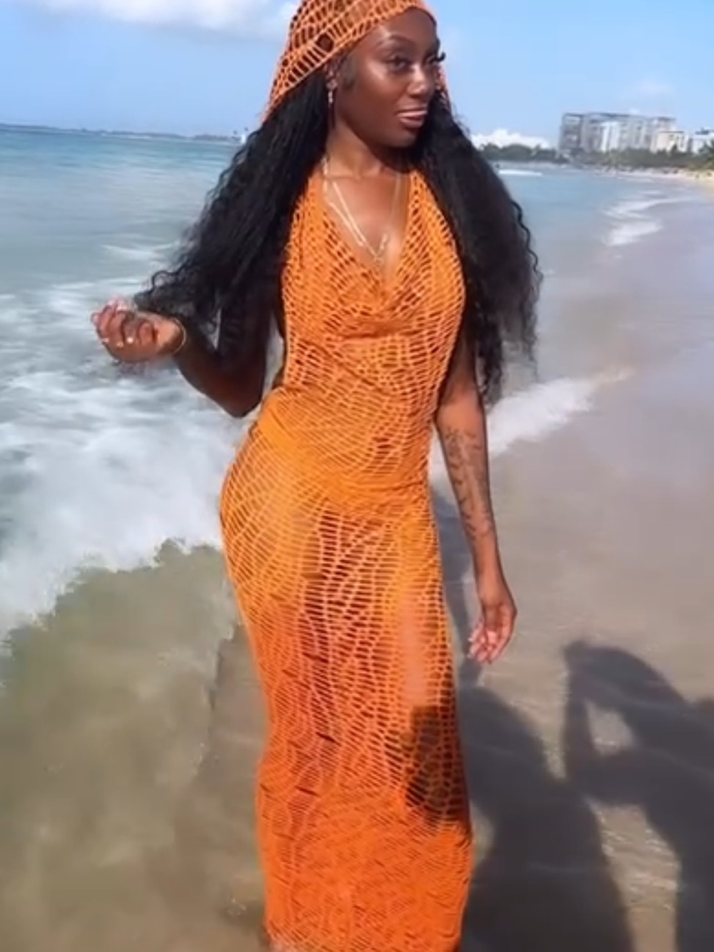 Orange Crochet Maxi Dress - Beach Cover-Up